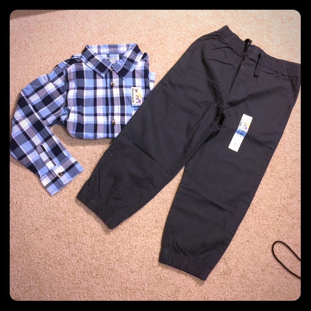 2-piece NWT plaid button down & jogger pants